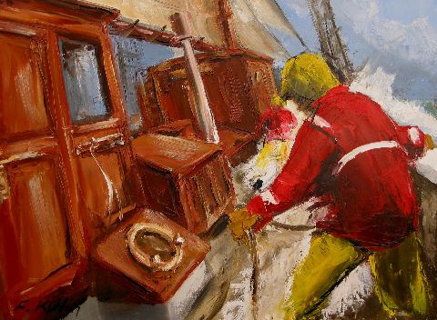 A bord de la Belle Poule - Huile sur toile - 73 x 92 cm - Francis Kuhlen