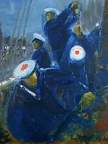 A hisser la grand voile - Huile sur toile - 89 x 116 cm - Francis Kuhlen