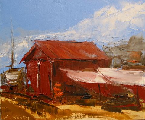 Le chantier naval - Huile sur toile - 46 x 55 cm - Francis Kuhlen