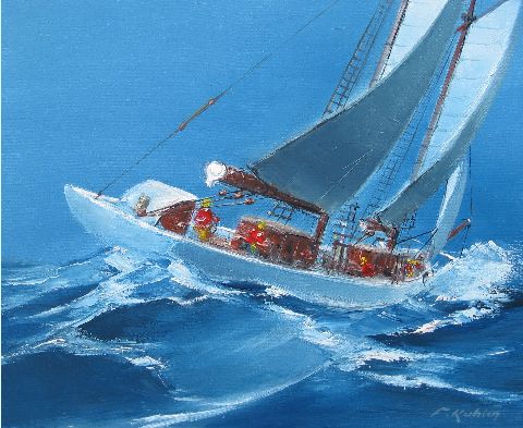 Gros temps à bord de la Belle - Huile sur toile - 46 x 55 cm - Francis Kuhlen