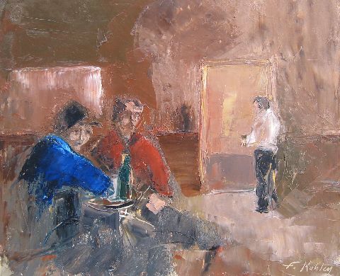 La taverne - Huile sur toile - 46 x 55 cm - Francis Kuhlen