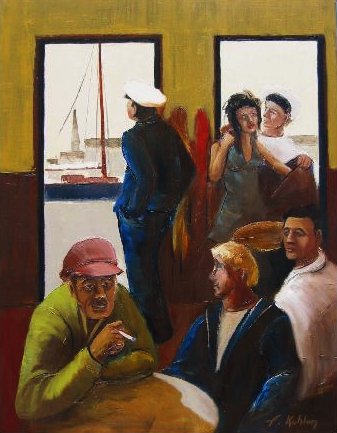 Le café du port - Huile sur toile - 89 x 116 cm - Francis Kuhlen
