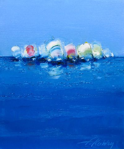 La régate sous spi - Huile sur toile - 46 x 55 cm - Francis Kuhlen