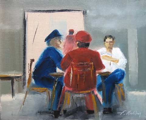 La partie de cartes - Huile sur toile - 65 x 54 cm - Francis Kuhlen