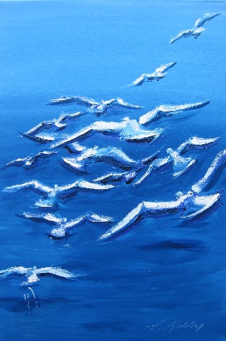 Le vol de mouettes - Huile sur toile - 120 x 100 cm - Francis Kuhlen