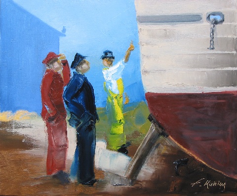 Rendez-vous de chantier - Huile sur toile - 65 x 54 cm - Francis Kuhlen