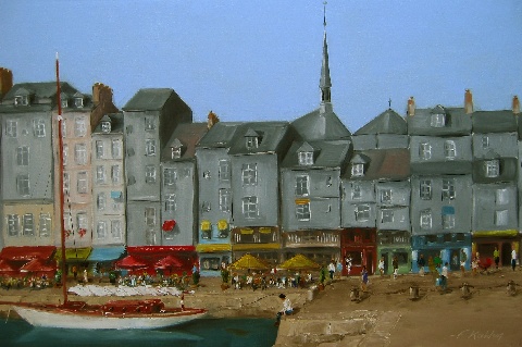 Les terrasses du quai - Huile sur toile - 89 x 116 cm - Francis Kuhlen