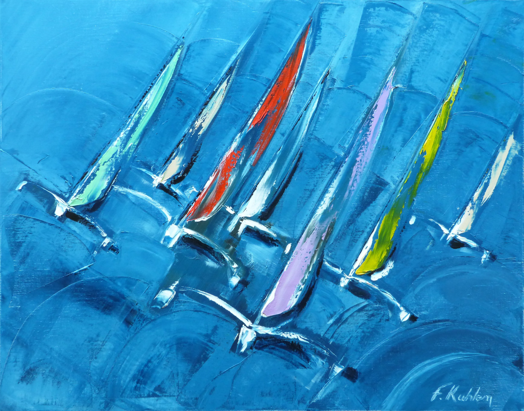 départ des trimarans - Huile sur toile - 92 x 73 cm - Francis Kuhlen