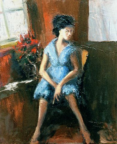 Femme à la robe bleue - Huile sur toile - 50 x 61 cm - Francis Kuhlen