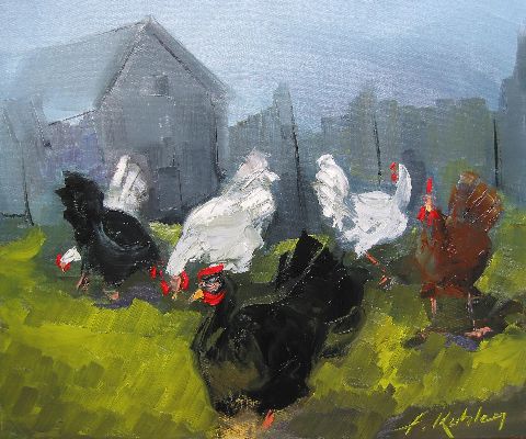 La basse cour - Huile sur toile - 46 x 55 cm - Francis Kuhlen