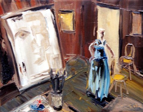 L'atelier - Huile sur toile - 41 x 33 cm - Francis Kuhlen