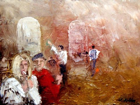 Le café de la gare - Huile sur toile - 73 x 92 cm - Francis Kuhlen