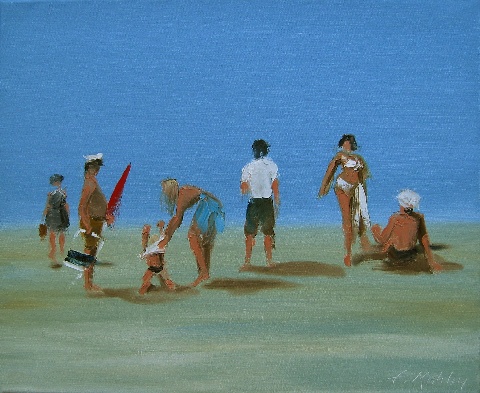 Un dimanche à la plage - Huile sur toile - 46 x 55 cm - Francis Kuhlen