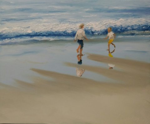 Jouons avec les vagues - Huile sur toile - 65 x 53 cm - Francis Kuhlen