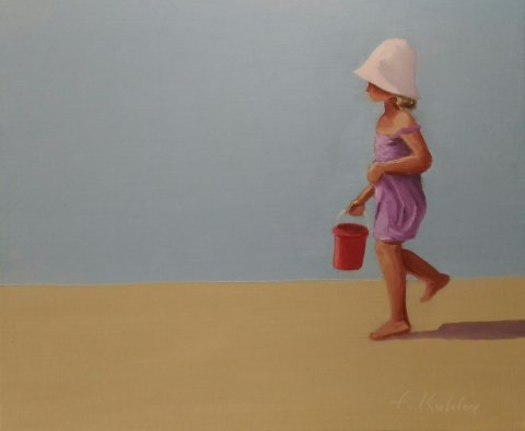 Fillette au saut rouge - Huile sur toile - 55 x 46 cm - Francis Kuhlen