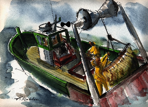 Les pêcheurs - Aquarelle - 41 x 33 cm - Francis Kuhlen