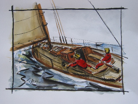 10 noeuds au portant - Aquarelle - 46 x 38 cm - Francis Kuhlen
